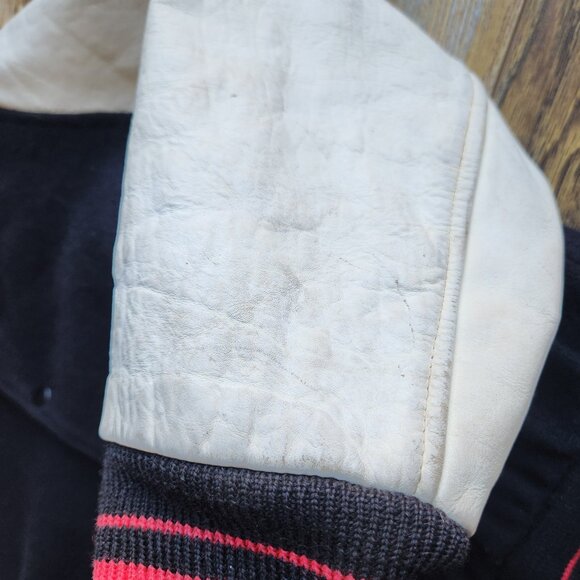 Vintage Lasley Knitting Co. Wool Leather Varsity Letterman Jacket Black White - Picture 8 of 12